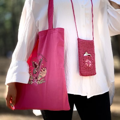 Hesna Natural Bez Çanta - Pembe Baskılı